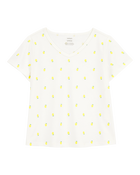 Kid Lemon Print Short-Sleeve Fashion Top - Ivory, image 1 of 3 slides