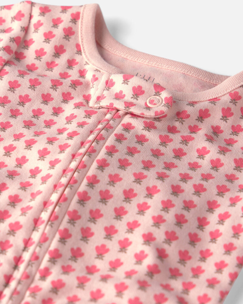 B&eacute;b&eacute; fille - Pyjama 1 pi&egrave;ce en coton biologique &agrave; motif rose floral, image 2 sur 4 diapositives