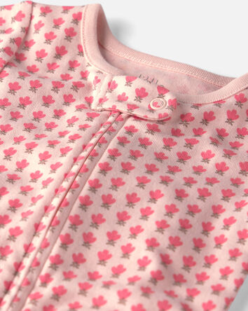B&eacute;b&eacute; fille - Pyjama 1 pi&egrave;ce en coton biologique &agrave; motif rose floral, 