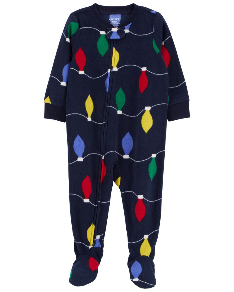 1-Piece Christmas Lights Fleece Footie Pyjamas, image 1 of 3 slides