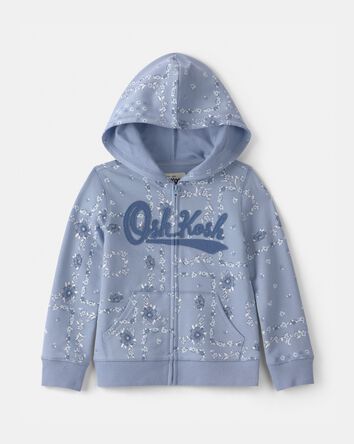 Toddler Girl Floral OshKosh Logo Hooded Zip-Up Jacket - Blue, 