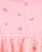 Toddler 1-Piece Floral Tutu Swimsuit - Pink, image 3 of 4 slides