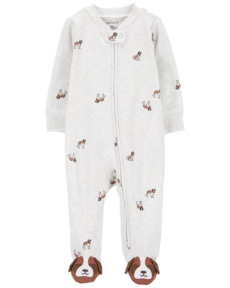 Baby Gray Puppy Zip-Up Sleeper, image 1 of 6 slides