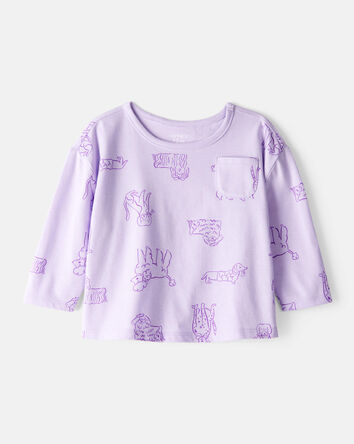 Baby Girl Dog Print Long-Sleeve Peplum Top - Purple, 