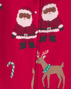 Baby 1-Piece Brown Santa Christmas 2-Way Zip 100% Cotton Snug Fit Footed Pyjama - Red, image 2 of 5 slides