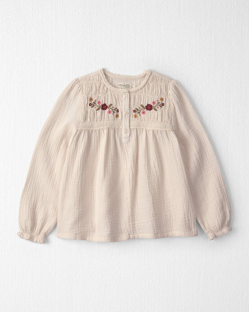 Filles - Haut en gaze de coton biologique avec broderie, image 1 sur 3 diapositives