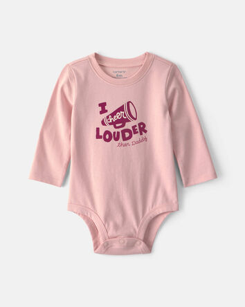 Baby Girl 'I Cheer Louder' Long-Sleeve Graphic Bodysuit - Pink, 
