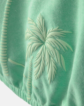 Girls Palm Tree French Terry Top - Green, 