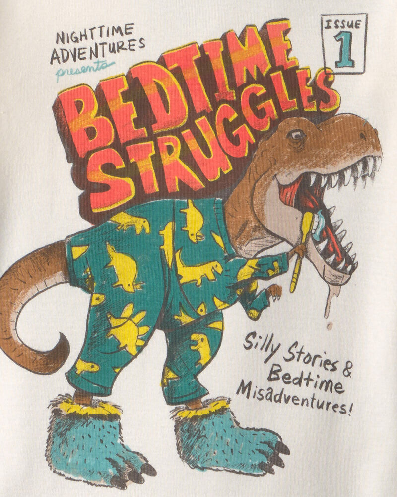 Boys 4-Piece Dinosaur 100% Cotton Snug Fit Pyjama Set - Green, image 2 of 5 slides
