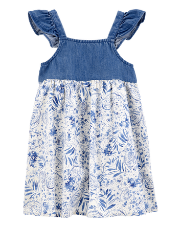 Toddler Chambray Floral Print Dress, 