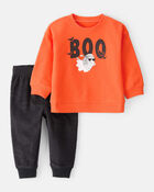 Baby 2-Piece Halloween Ghost Pullover Sweatshirt & Jogger Set - Orange/Black, image 1 of 6 slides