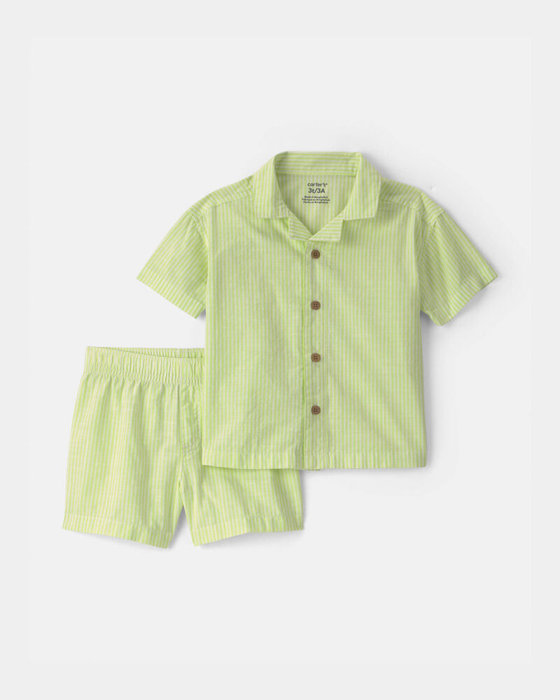 Toddler Boy 2-Piece Button-Down Top & Short Set - Green, image 1 of 3 slides