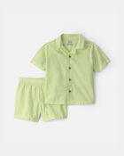 Toddler Boy 2-Piece Button-Down Top & Short Set - Green, image 1 of 3 slides