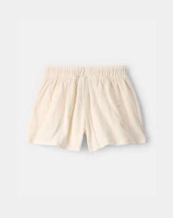 Girls Palm Tree Embroidered Gauze Shorts - Cream, 