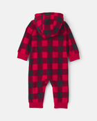 Baby Boy Buffalo Check Fleece Long-Sleeve Jumpsuit - Red/Black, image 2 of 4 slides