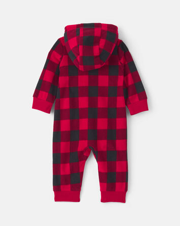 Baby Boy Buffalo Check Fleece Long-Sleeve Jumpsuit - Red/Black, 