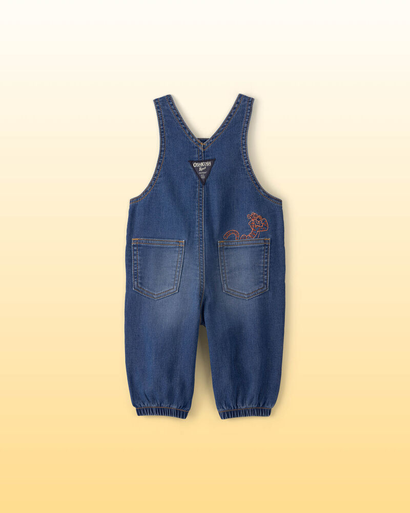 Baby Disney&copy; Winnie the Pooh Embroidered Knit-Like Denim Overalls - Dark Wash, image 3 of 7 slides