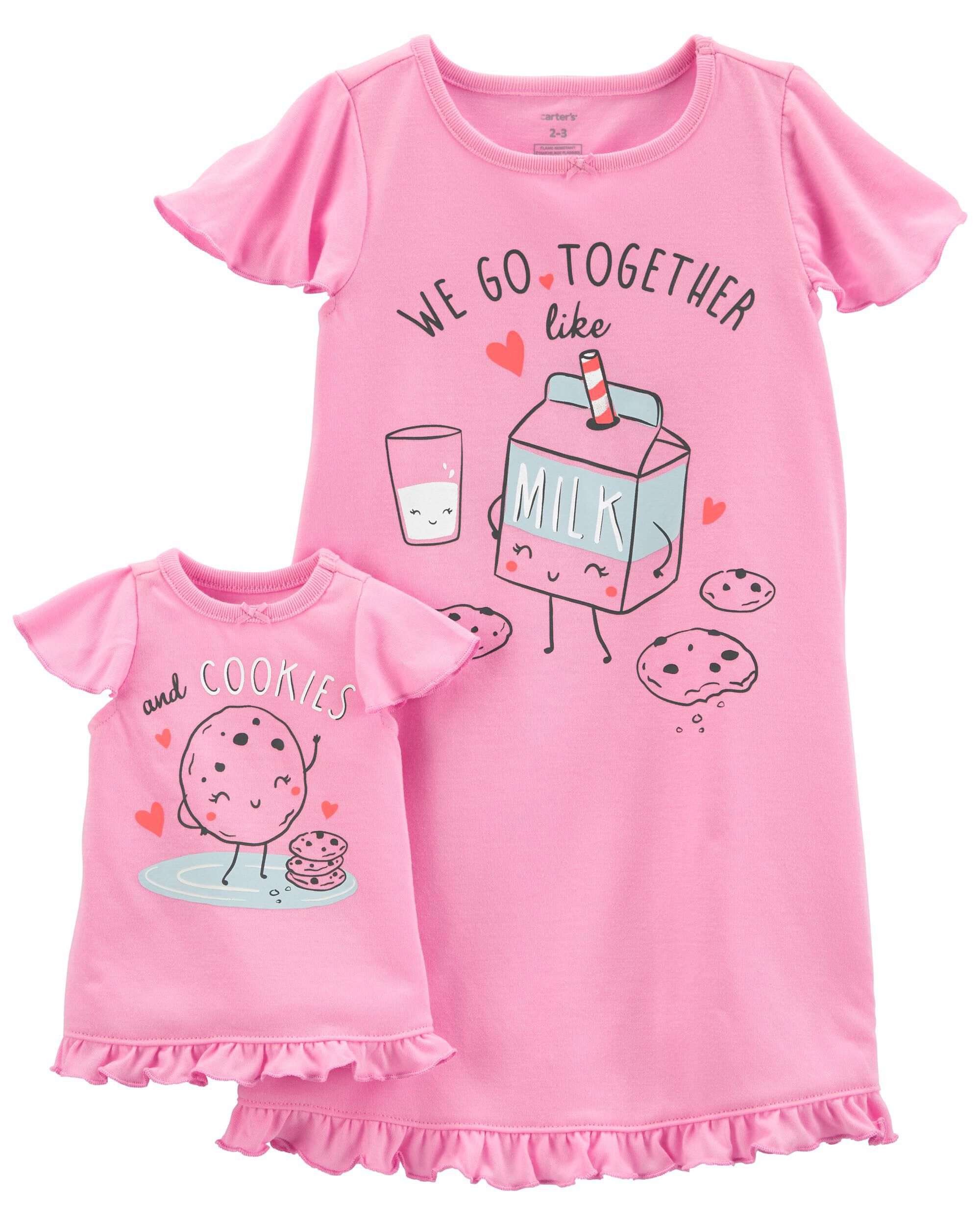 Pink Milk Cookies Matching Nightgown Doll Nightgown Set
