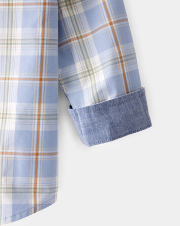 Toddler Poplin Plaid Button-Front Shirt  -Blue/Orange/White, 