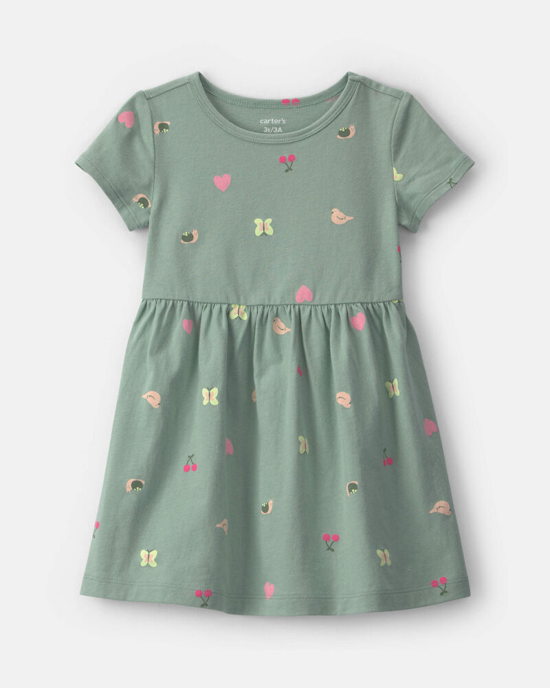 Toddler Girl Butterfly Short-Sleeve Dress - Green, image 1 of 4 slides