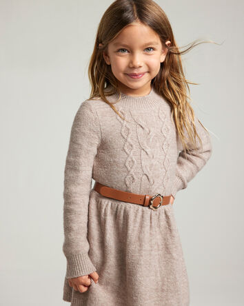 Toddler Girl Sweater Knit Long-Sleeve Dress - Brown, 