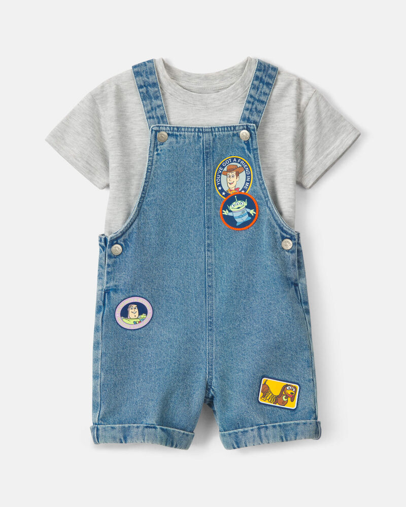 Toddler 2-Piece Pixar&copy; Toy Story Denim Overall Set - Medium Wash, image 1 of 5 slides