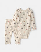 B&eacute;b&eacute; - Ensemble 2 pi&egrave;ces PurelySoft cache-couche manches longues et pantalon &agrave; motif chien &ndash; Cr&egrave;me, image 1 sur 4 diapositives