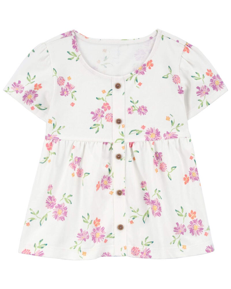 Toddler Butterfly Print Button-Front Top, image 1 of 3 slides