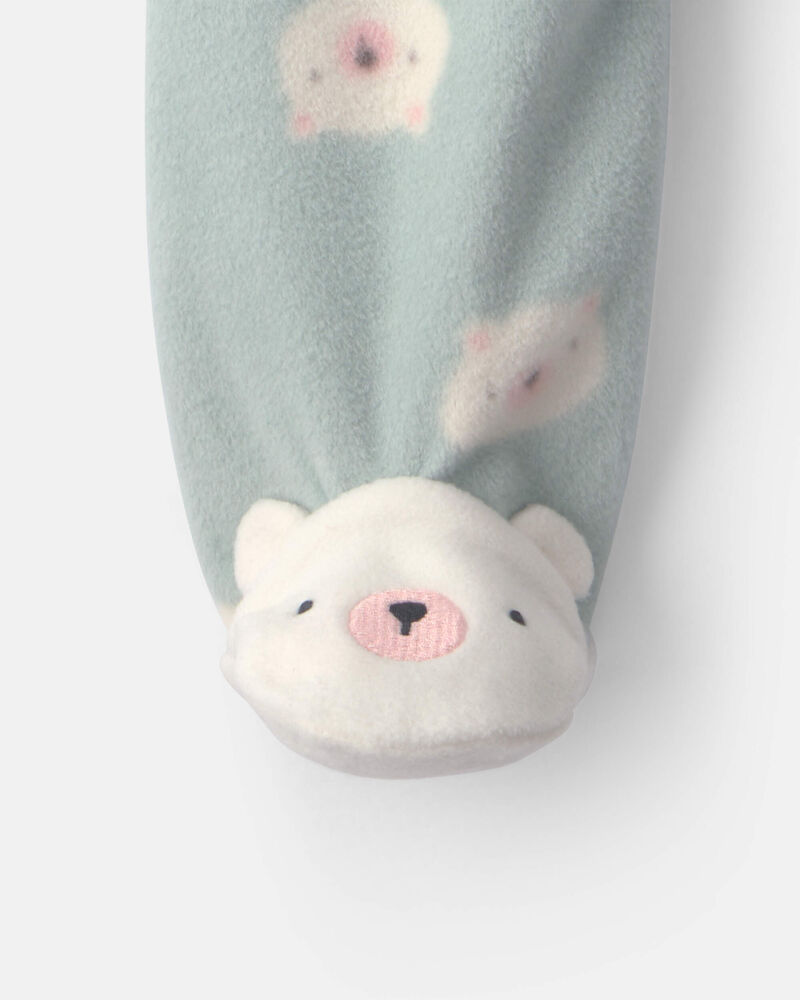 Baby Girl Bear Fleece 2-Way Zip Sleeper - Green, image 4 of 6 slides