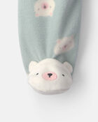 Baby Girl Bear Fleece 2-Way Zip Sleeper - Green, image 4 of 6 slides