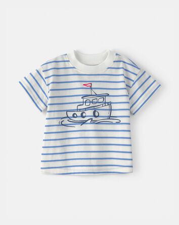 B&eacute;b&eacute; gar&ccedil;on - Ensemble 3 pi&egrave;ces hauts &agrave; manches courtes nautiques et short - Bleu, 