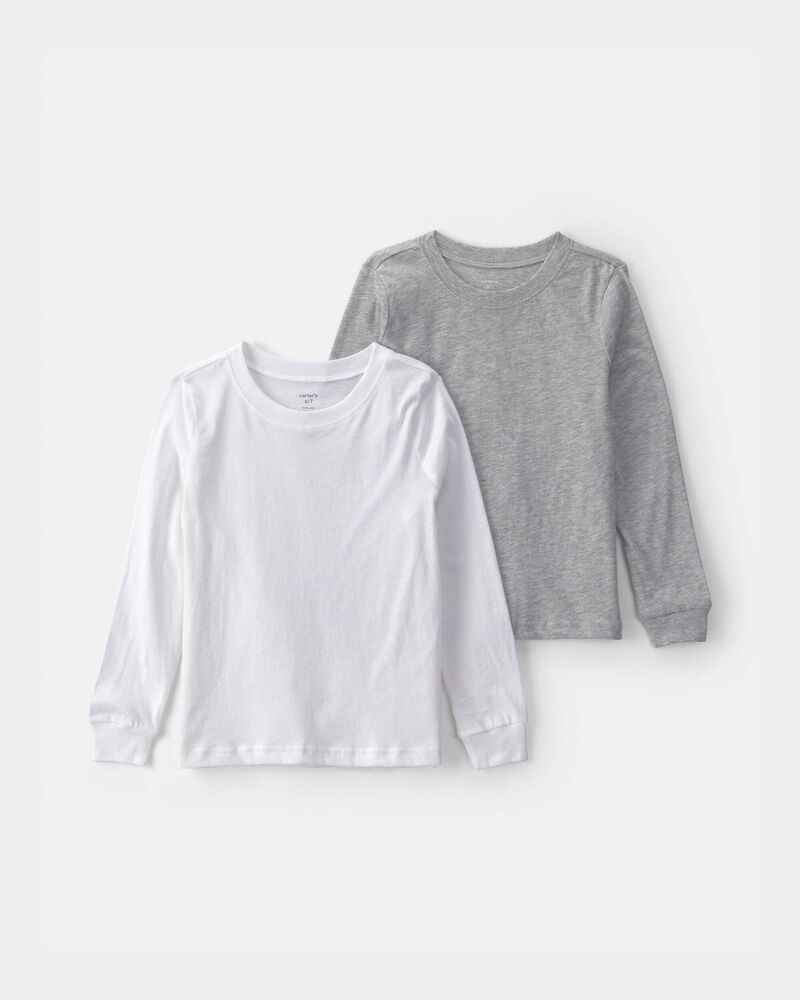 Boys 2-Pack Long-Sleeve Undershirts - Grey/White, image 1 of 4 slides