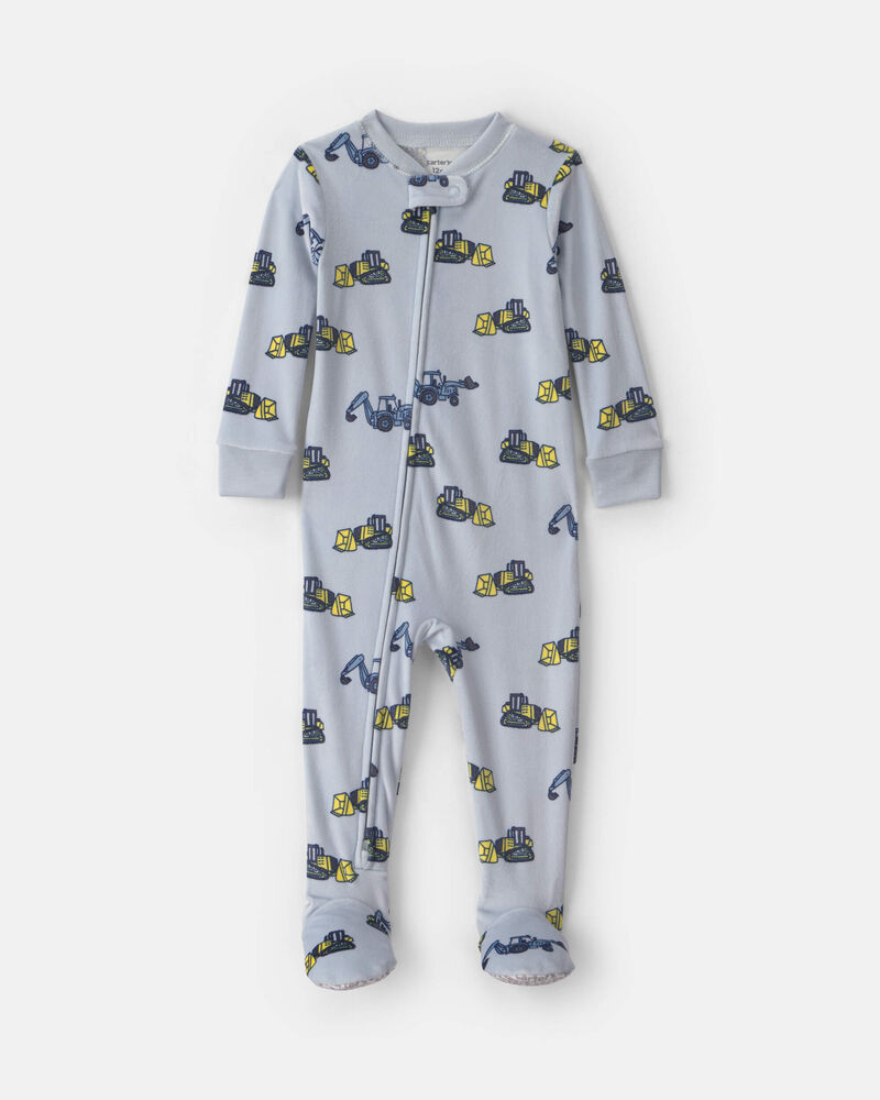 Toddler Boy 1-Piece Construction DreamPlush Snug Fit Footed Pyjama - Blue, image 1 of 4 slides
