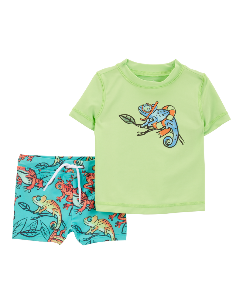 Baby Boy 2-Piece Iguana Rashguard & Swim Trunks, image 1 of 3 slides
