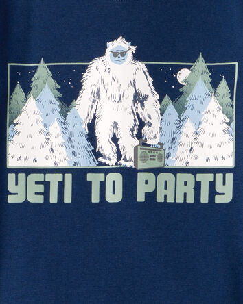 Boys Yeti Print 100% Cotton Long-Sleeve Snug Fit 4-Piece Pyjamas - Green/Navy, 