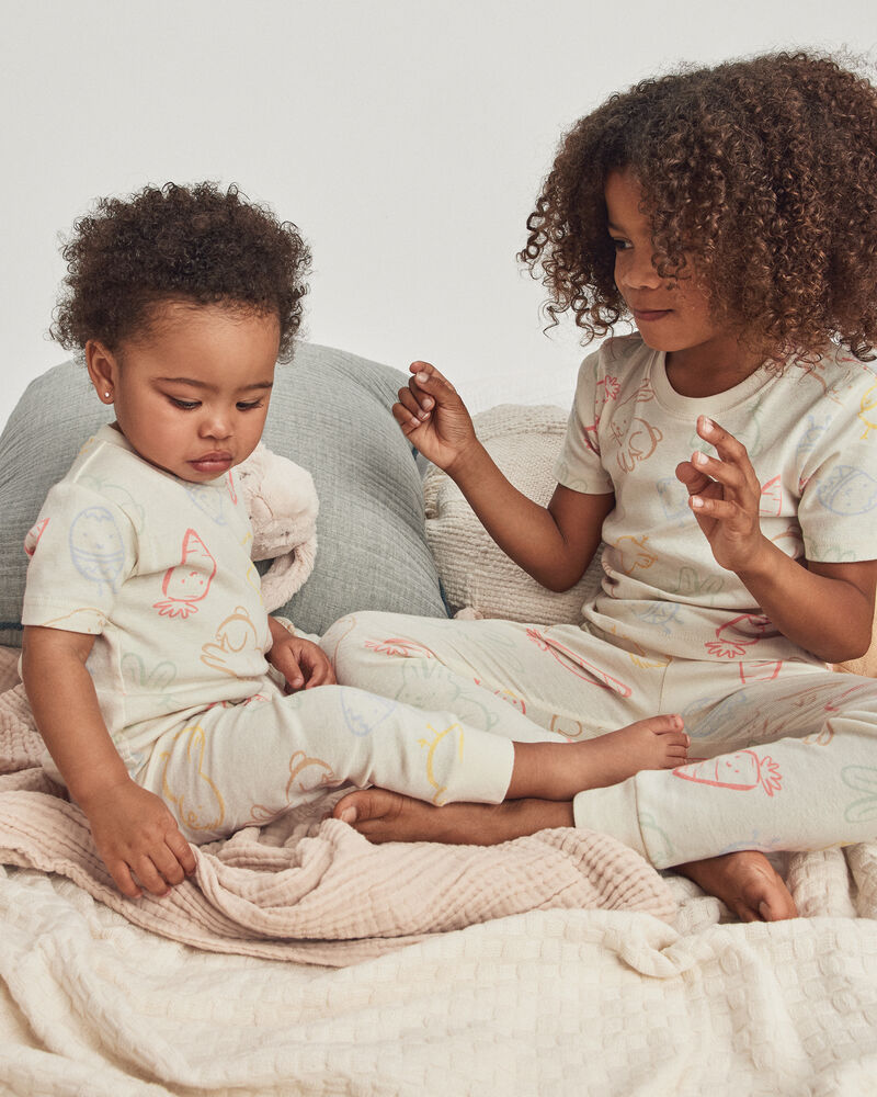 Kids Easter Bunny Snug Fit 2-Piece Pyjamas Set - Cream, image 2 of 4 slides