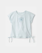 Girls Embroidered Flower Crinkle Top - Blue, image 1 of 4 slides