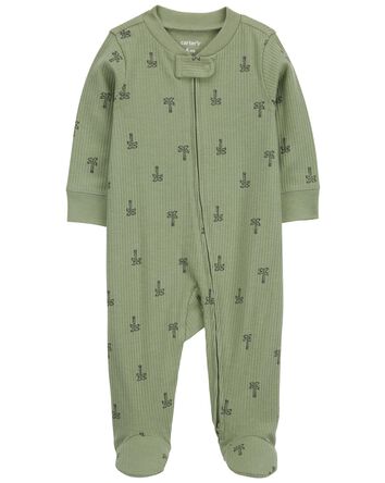 Palm Tree 2-Way Zip Cotton Sleeper Pyjamas, 