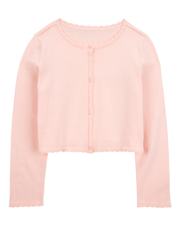 Kid Wave Trim Cardigan Sweater - Pink, 