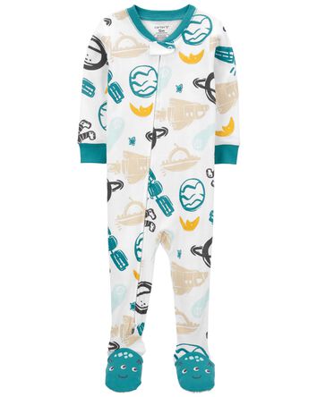 Pyjama 1 pièce à pieds en coton ajusté Espace, 