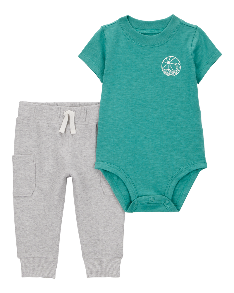 Baby 2-Piece "Sea You Later" Bodysuit & Pant Set - Green/Grey, image 1 of 7 slides