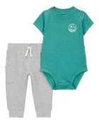 Baby 2-Piece "Sea You Later" Bodysuit & Pant Set - Green/Grey, image 1 of 7 slides