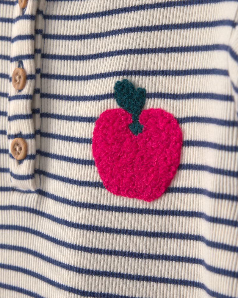 Toddler Girl 2-Piece Apple Striped Fleece Long-Sleeve Top & Pant Set - Navy Blue/Cream, image 3 of 5 slides