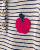 Toddler Girl 2-Piece Apple Striped Fleece Long-Sleeve Top & Pant Set - Navy Blue/Cream, image 3 of 5 slides