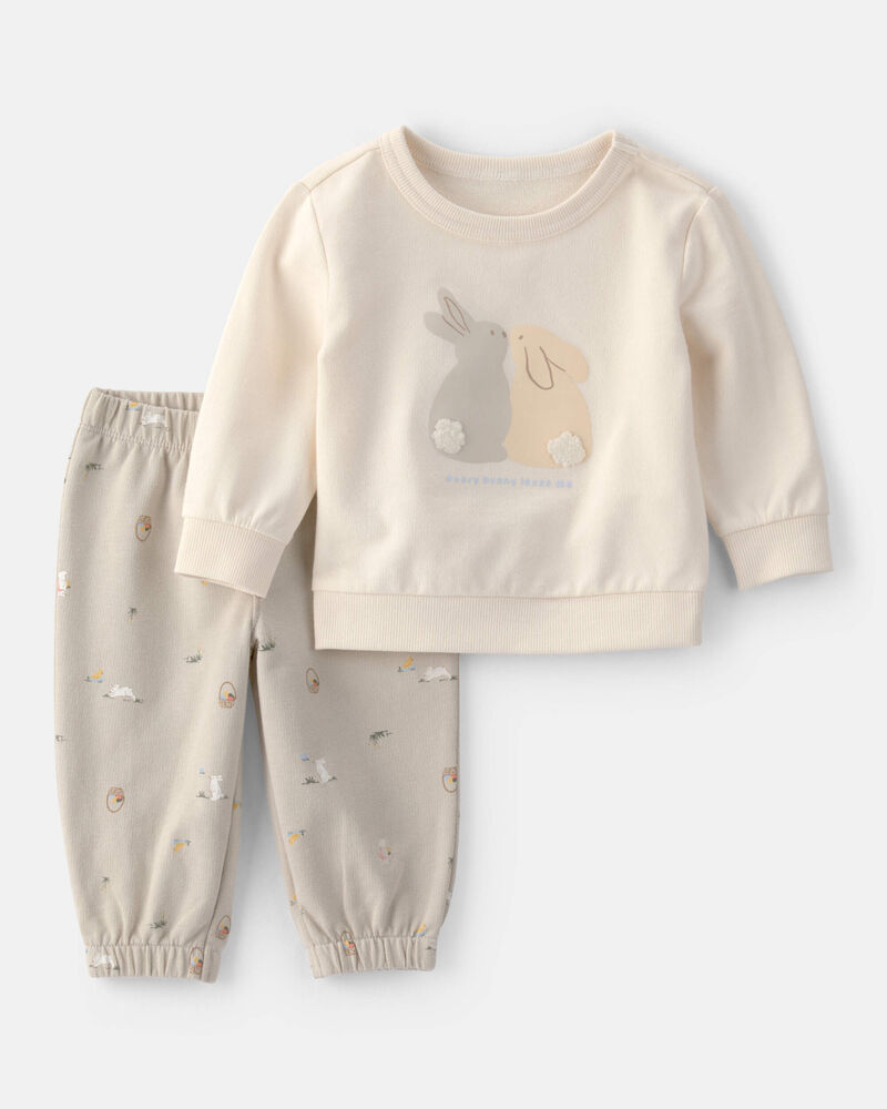 Baby 2-Piece Easter Bunny French Terry Tee & Pant Set - Cream, image 1 of 6 slides