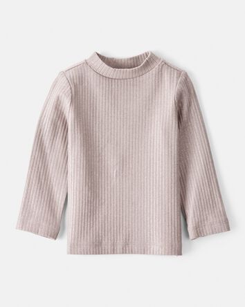Baby Girl Shimmer Rib Mock Neck Top - Brown, 