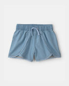 Filles - Short en chambray denim avec ourlet dentel&eacute; - D&eacute;lav&eacute; clair, image 1 sur 3 diapositives