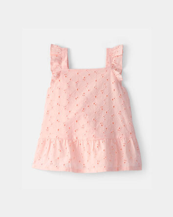 Toddler Girl Eyelet Top - Pink, 