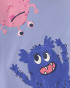 Girls 4-Piece Monster 100% Cotton Snug Fit Pyjama Set - Blue/Cream, image 3 of 7 slides
