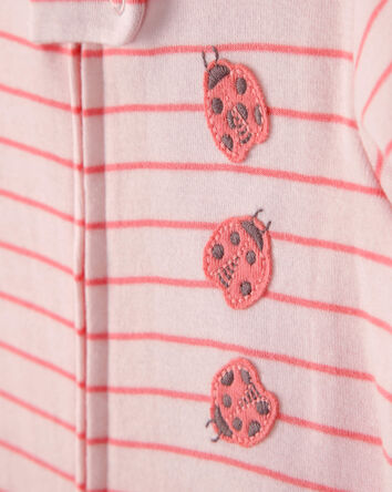Toddler Girl Ladybug Striped 100% Cotton Snug Fit 1-Piece Pyjama Set - Pink, 